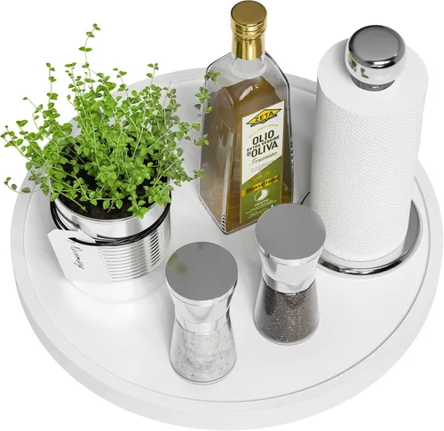 Miniatura 16 de Tocadiscos Lazy Susan para mesa, organizador giratorio antideslizante de 12 pulgadas de bambú para sal, pimienta, especias y aceite de oliva al lado