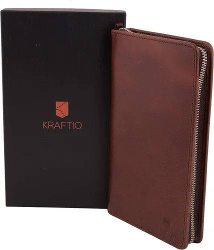 Miniatura 8 de KRAFTIQ SIMON- Cartera de viaje de cuero genuino marrón curtido vegetal seguro RFID Marrón Vintage