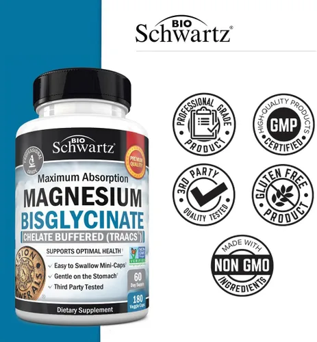 Miniatura 7 de Suplemento quelado de bisglicinato de magnesio – Suplemento de magnesio de alta absorción para soporte muscular, óseo y articular – Sin OMG, sin