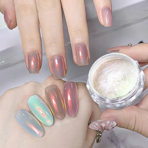 Miniatura 4 de Polvo de uñas cromado de unicornio, efecto de espejo, brillo de limón, sirena, pigmento en polvo, polvo de cromo dorado aurora, para diseño de uñas