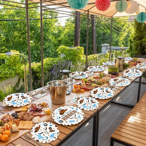 Miniatura 7 de 96 piezas de suministros para mi primer rodeo de cumpleaños, platos de papel, servilletas, vaquero occidental azul, juego de vajilla para fiesta