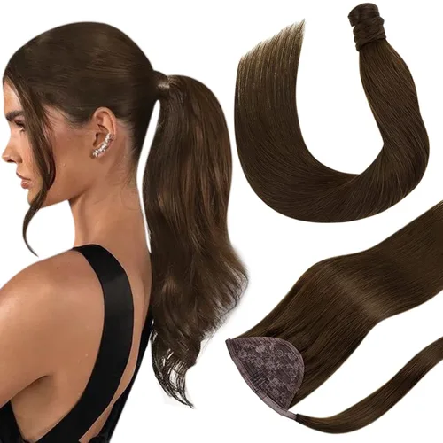 Miniatura 12 de Hetto - Extensiones de cabello humano onduladas con clip, color #2 castaño oscuro, extensiones de cabello humano natural para cabeza completa
