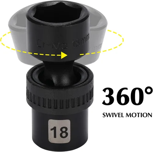 Miniatura 3 de EMENTOL 10 piezas 3/8" Juego de llaves vaso universales de impacto poco profundo, 6 puntos, métrico, CR-MO, juego de llaves vaso de impacto estándar