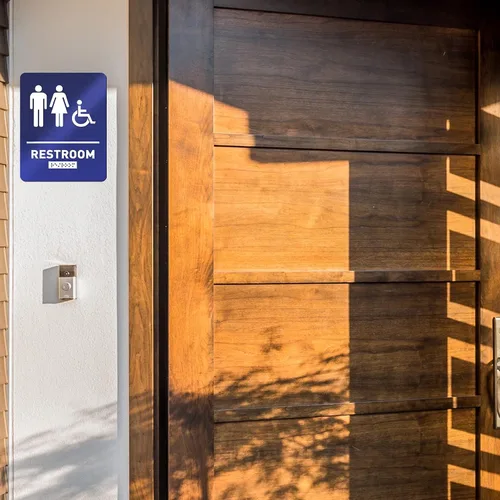 Miniatura 7 de Oudain Letrero de baño compatible con Ada con Braille, unisex, para discapacitados, para restaurante de negocios, 1 unidad, (azul)
