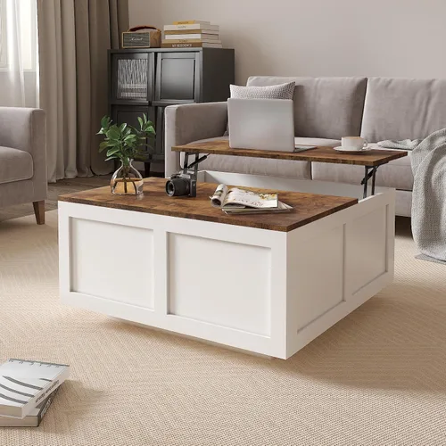 Miniatura 12 de HedoAjim - Mesa auxiliar elevable con almacenamiento, mesa de centro cuadrada de 31.5 pulgadas con gran almacenamiento oculto, mesa central
