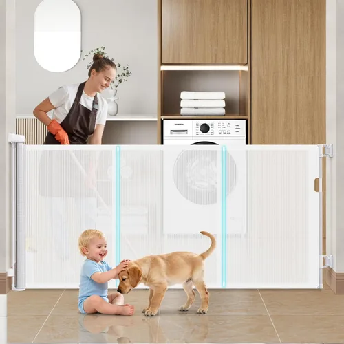 Miniatura 11 de Puertas retráctiles para bebés de 180 pulgadas extra anchas, puerta retráctil para perros de 42 pulgadas extra alta para entradas, actualización