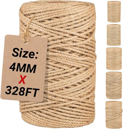 Miniatura 7 de Cuerda de yute natural de 0.039 in x 1312 pies, cuerda de yute a granel para manualidades, jardinería, envoltura de regalos, cordón decorativo