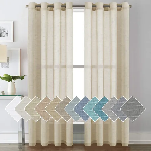 Miniatura 72 de H.VERSAILTEX Cortinas de 96 pulgadas de largo, cortinas de lino/cortinas transparentes de mezcla de lino natural/paneles/cortinas para sala