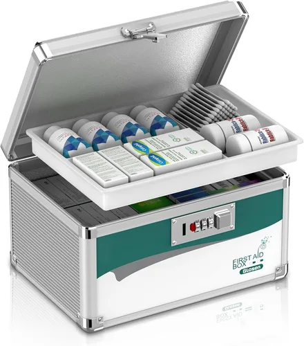 Glosen Caja de bloqueo de medicamentos con código, caja de bloqueo de medicamentos de 2 capas con bandeja flexible 【Pequeña 10 x 6.7 x 6.7