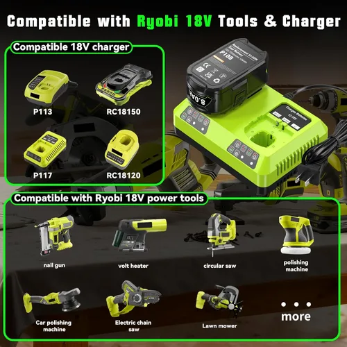Miniatura 6 de Paquete de 2 baterías P108 de 18 V compatibles con Ryobi 18V ONE+ batería P102 P103 P104 P105 P107 P109 P122 PBP005 PBP004 PBP003 PBP002 RB18 RB18