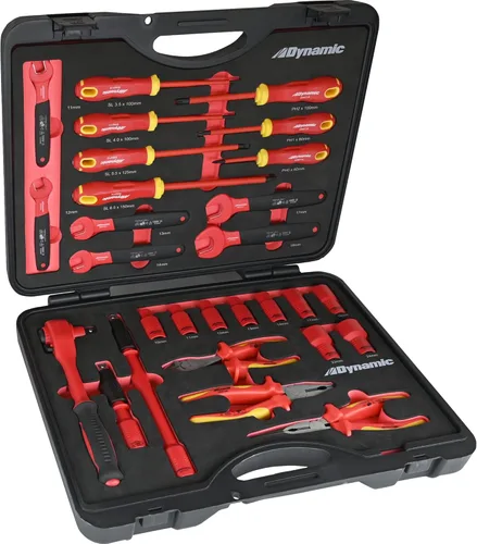 Dynamic Juego de herramientas aisladas de 28 piezas, certificado VDE a 1,000 V CA, herramientas de electricista que incluyen enchufes aislados,