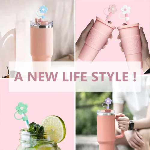 Miniatura 6 de 6 fundas de paja con diseño de flores bonitas compatibles con vasos Stanley de 30 y 40 onzas, tapas reutilizables de silicona para popotes, 18-6