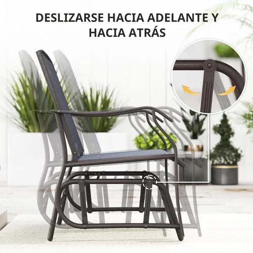 Miniatura 3 de Outsunny Juego de 3 sillas planeadoras para exteriores con mesa auxiliar, 2 mecedoras para patio con tela transpirable, mesa de cristal, para patio