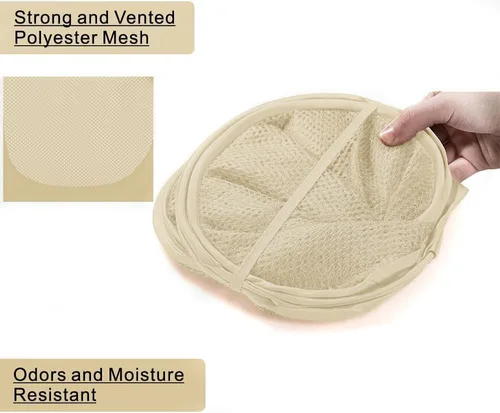 Miniatura 5 de BATTOO Cesta de lavandería desplegable de malla fuerte de lujo con bolsillo lateral para lavandería, baño, habitación de los niños, dormitorio Beige