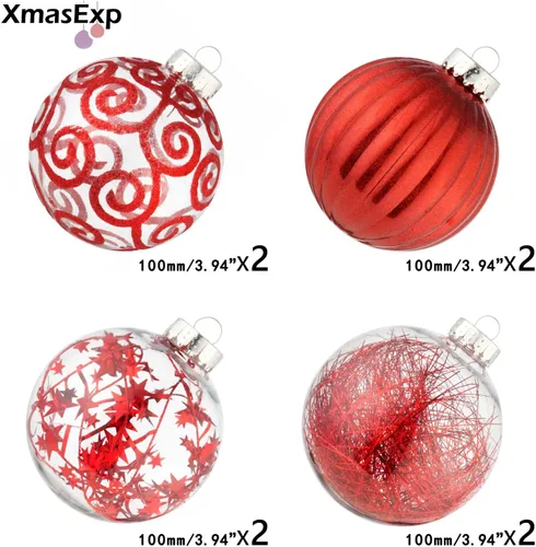 Miniatura 2 de XmasExp Juego de 8 adornos de bolas de Navidad grandes, plástico transparente inastillable, esferas colgantes para árbol de Navidad, relleno