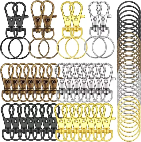 Miniatura 13 de 70 piezas de ganchos giratorios con llaveros, cierre de garra de langosta de metal, anillos para llaveros para manualidades (Oro, 1.2 pulgadas