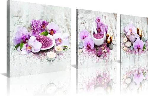 Miniatura 12 de NAN Wind 3 piezas de arte de pared de orquídea azul, piedras de spa zen, impresión en lienzo, gotitas de agua, naturaleza muerta, botánica