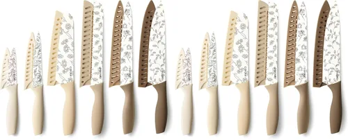Miniatura 9 de CAROTE Juego de cuchillos de cocina de 12 piezas, con 6 protectores de cuchillas, juego de cuchillos de acero inoxidable con revestimiento