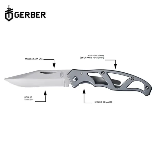 Miniatura 3 de Cuchillo de bolsillo Gerber Gear Paraframe Mini, cuchillo plegable pequeño de 5,6 cm de borde fino EDC con cierre de seguridad para uso diario