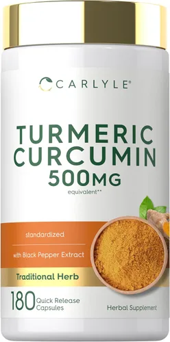 Carlyle Suplemento de curcumina de cúrcuma | 180 cápsulas | con extracto de pimienta negra | Sin OMG y sin gluten