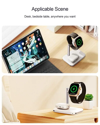 Miniatura 3 de Soporte de carga 2 en 1 para Apple Watch y AirPods, base de carga plegable compatible con Apple Watch Series Ultra/10/9/8/7/6/Se/5/4/3 y Airpods