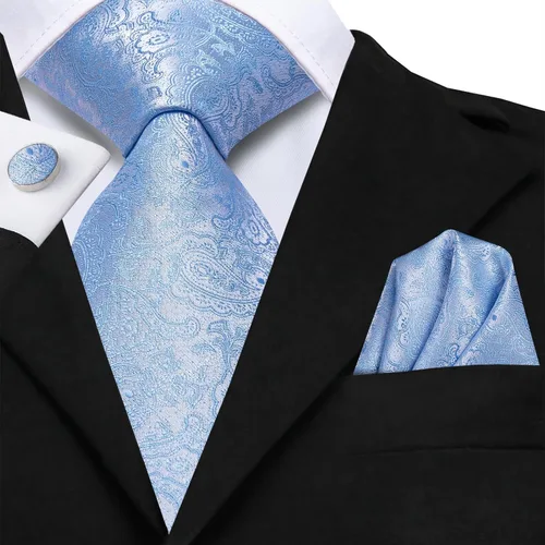 Miniatura 34 de Hi-Tie Corbatas de seda para hombre, diseño de cachemira a rayas, con bolsillo, gemelos cuadrados, conjunto formal de negocios