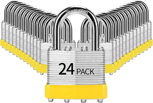 Miniatura 11 de Candados con llave similar, paquete de 6, cerradura con llave de acero laminado (1-9/16 pulgadas, 1.575 in), candados con la misma llave, grillete