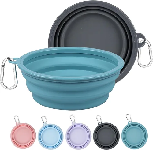 Miniatura 8 de Kytely Cuencos plegables para perros para viajes, paquete de 2 cuencos de agua portátiles para perros, cuenco plegable para comida para mascotas