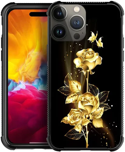 Miniatura 24 de DJSOK Compatible con funda para iPhone 13 Pro Max, fundas doradas de mariposa y rosa para iPhone 13 Pro Max para mujeres y niñas, diseño