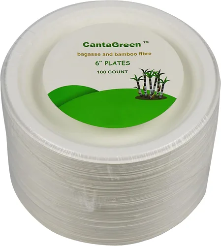 Miniatura 5 de CantaGreen Platos de postre pequeños compostables de 6 pulgadas, 100 platos de papel desechables biodegradables de caña de azúcar/bagazo y fibra