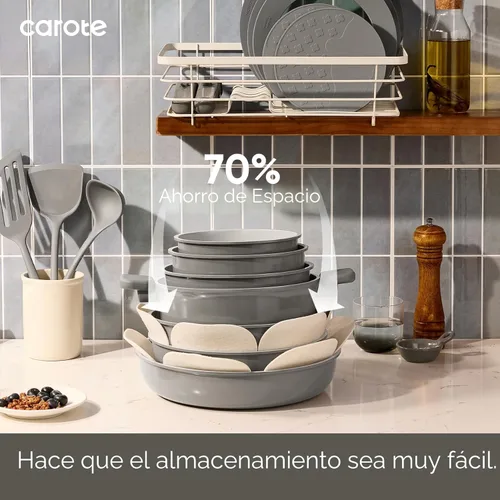 Miniatura 4 de CAROTE Juego de 27 piezas de utensilios de cocina de cerámica antiadherentes, juego de ollas y sartenes antiadherentes, utensilios de cocina no Verde