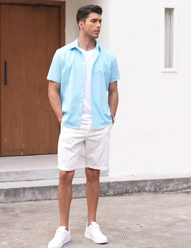 Miniatura 2 de COOFANDY Camisas casuales de lino de manga corta con botones para hombre