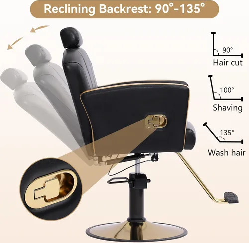 Miniatura 5 de LOUVIXA Silla de salón de altura ajustable para silista de cabello, sillas reclinables de peluquería, silla de peluquería hidráulica, silla