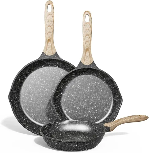 Miniatura 11 de JEETEE Sartenes antiadherentes con tapa, sartén antiadherente de 8 pulgadas, sartenes de aluminio con mango de baquelita, compatible con todas