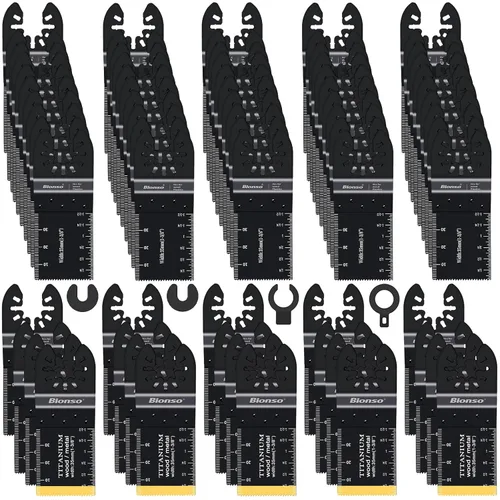 Miniatura 13 de Bionso Hoja de herramienta oscilante de titanio, 19 piezas, cuchillas multiherramienta universales profesionales para madera y metal, kits