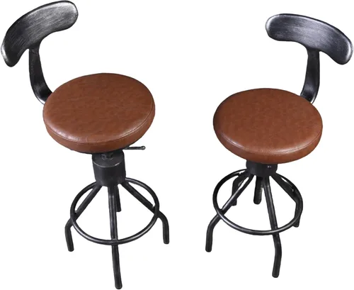 Miniatura 11 de LOKKHAN Juego de 2 taburetes de bar industriales rústicos, de 24 a 30 pulgadas, de metal, ajustables, giratorios, con parte superior de madera
