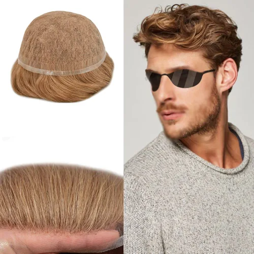 Miniatura 85 de Toupee For Men Real Human Hair System Mens Hair Piece Breathable Mens Toupee Durable Men Hairpiece 6X8#1 Jet Black 80% Density