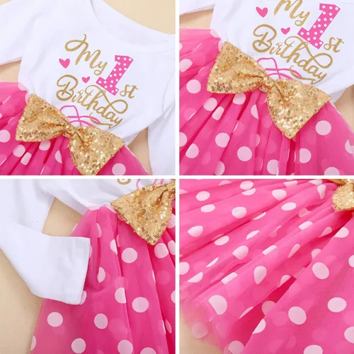 Miniatura 6 de ODASDO Vestidos de princesa de manga larga tutú de tul con lazo y lazo para niñas pequeñas