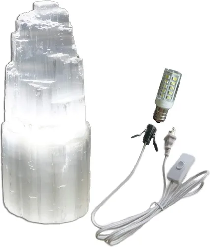 Miniatura 8 de JIC Gem lámparas de selenita eléctrica natural, rascacielos de cristal de 6 u 8 pulgadas, Blanco