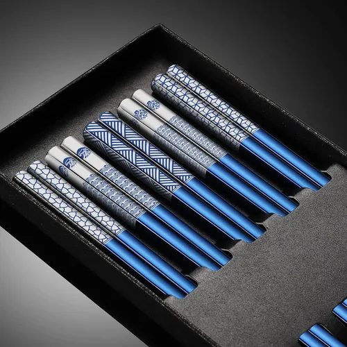 Miniatura 5 de Palillos de metal, reutilizables, de acero inoxidable 18/8, grabado con láser de titanio, palillos coreanos japoneses ligeros de primera calidad