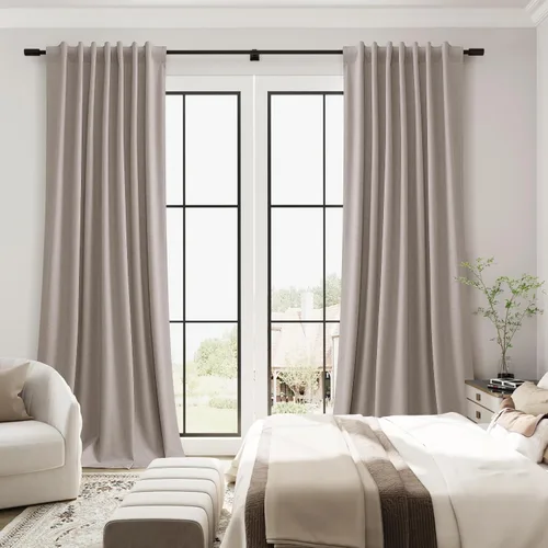 Miniatura 7 de Guken Cortinas opacas de lino, 2 paneles rústicos, elegantes, 100% opacas, con aislamiento térmico, banda de ganchos y trabilla trasera, 52 x 84
