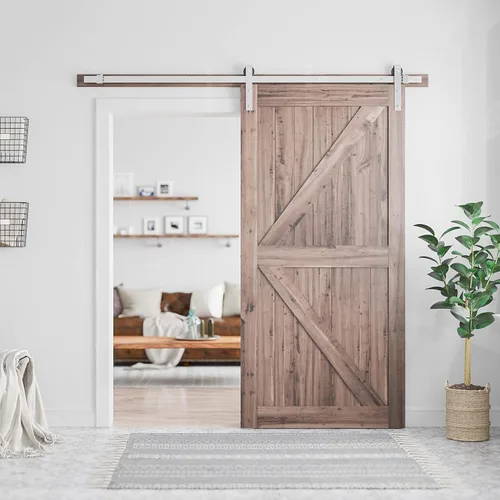 Miniatura 2 de SMARTSTANDARD Kit de herrajes para puerta de granero de níquel cepillado de 7 pies, pista deslizante resistente, suave y silenciosa, fácil