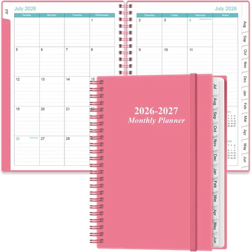 Agenda mensual 2026-2027 - Enero 2026 - Junio 2027, Dos páginas por mes, Agenda/Calendario mensual de 18 meses con pestañas, bolsillo interior, 6.4"