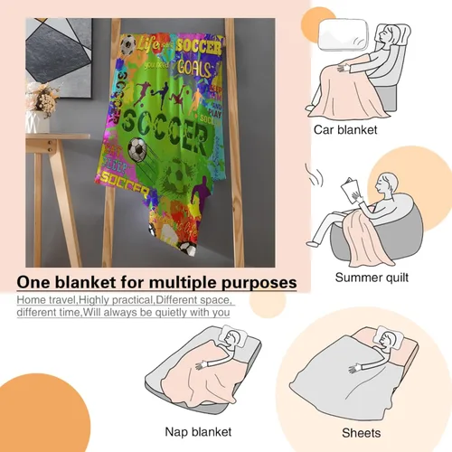 Miniatura 40 de Manta de fútbol para niñas, regalos de fútbol para niñas y niños, manta de franela de forro polar suave y cálida para niñas, regalos de fútbol