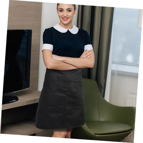 Miniatura 5 de ULTECHNOVO Delantal de trabajo unisex para mujer y hombre, delantal de cocina con bolsillos dobles, cintura corta, color blanco, 27.6x19.3 in, Negro
