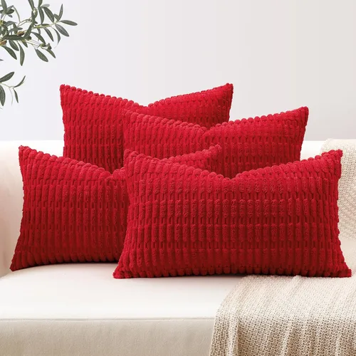 Miniatura 23 de OTOSTAR Juego de 4 fundas de almohada decorativas de pana suave de 16 x 16 pulgadas, fundas de almohada cuadradas a rayas bohemias para decoración