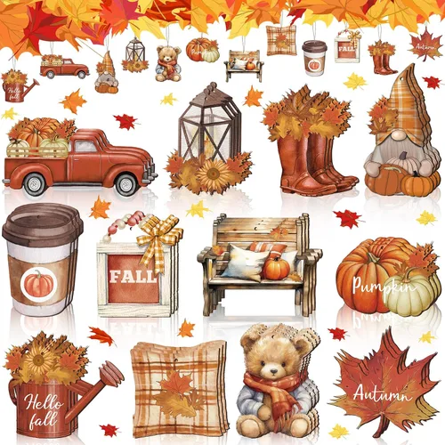 Miniatura 7 de Huwena 36 adornos de madera de Halloween para árbol, fantasma, cráneo, gnomo, calabaza, recortes de madera con cuerdas, decoraciones de árbol