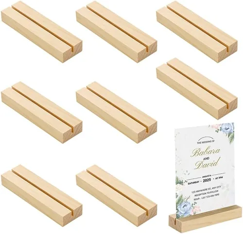 Miniatura 5 de 8 soportes de madera para tarjetas de lugar de madera natural, soporte de números de mesa de madera para colocar tarjetas, soporte para fotos