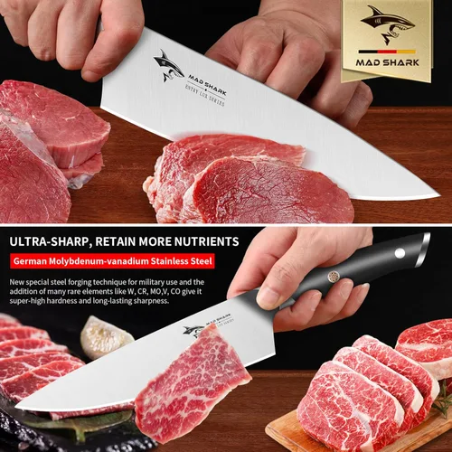Miniatura 3 de MAD SHARK Cuchillo de chef de 8 pulgadas, cuchillo de cocina alemán de acero inoxidable de alto carbono, borde afilado de grado profesional, regalo