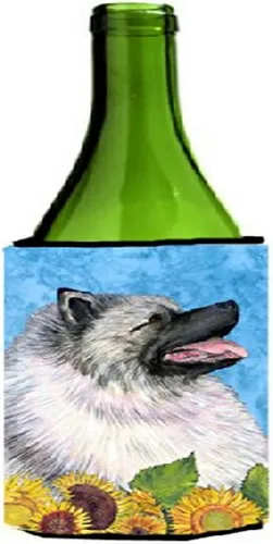 Miniatura 2 de Caroline's Treasures SS4122LITERK Keeshond in Summer Flowers Botella de vino Hugger Botella Enfriador Manga Hugger Lavable a Máquina Aislante